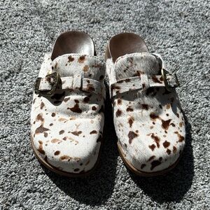 Crown Vintage Brown and Cream Cow Print Mules